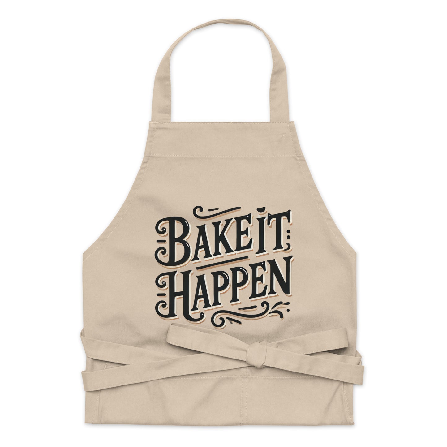 "100% organic cotton apron with adjustable straps, a large front pocket featuring two compartments, and a durable fabric weight of 7.08 oz/yd² (240 g/m²). perfect for protecting against spills and dirt while cooking in style."