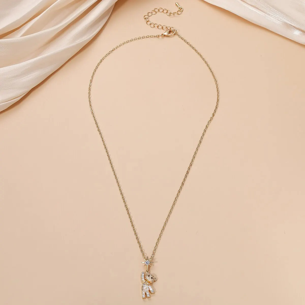 Cute Bear Pendant Necklace for Women - Gold Neck Chain with Cubic Zirconia Inlay